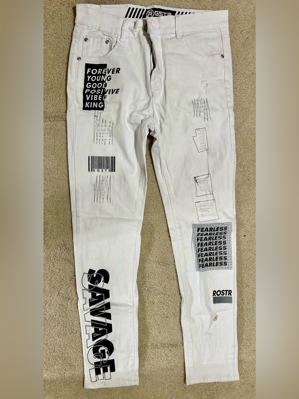 G-Star White Skinny Jeans with Black Graphic Prints